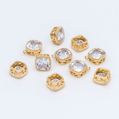 10pcs CZ Pave Square Pendants 11x8mm, Real Gold plated Brass, Rhombus Geometric Charms (GB-780)