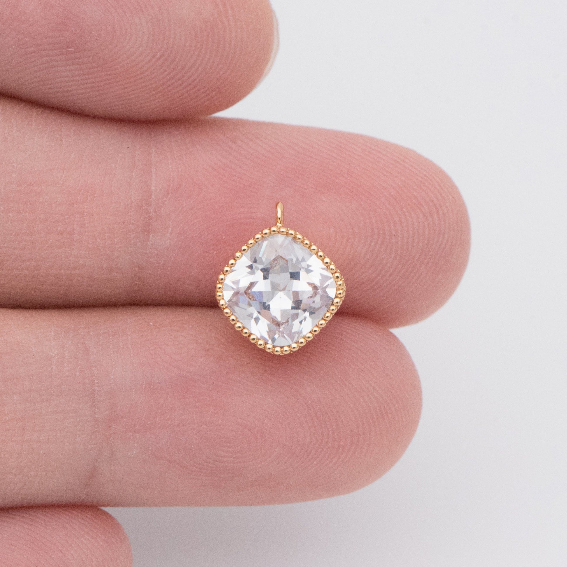 10pcs CZ Pave Square Pendants 11x8mm, Real Gold plated Brass, Rhombus Geometric Charms (GB-780)