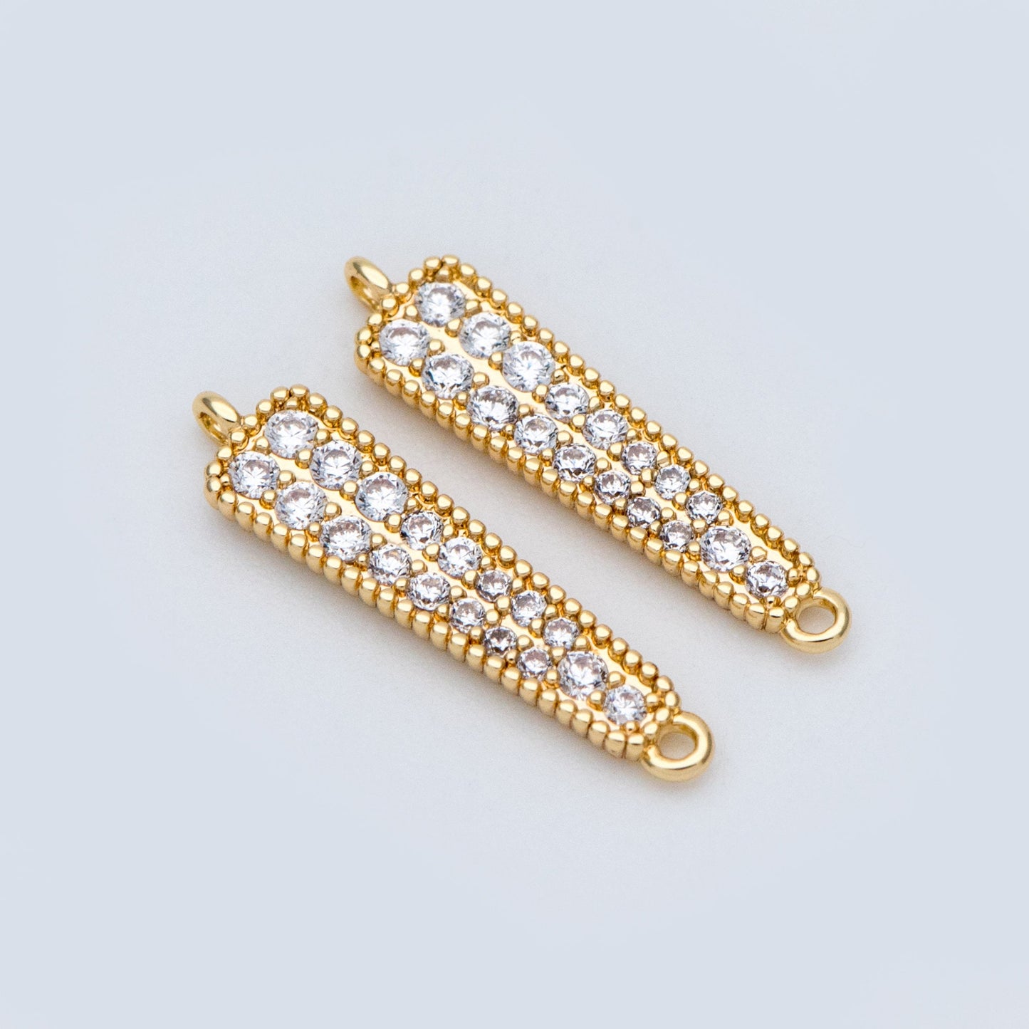 4pcs CZ Micro Pave Bar Connectors 17mm, Real Gold plated Brass, Cubic Zirconia Stick Charm Pendants (GB-731)