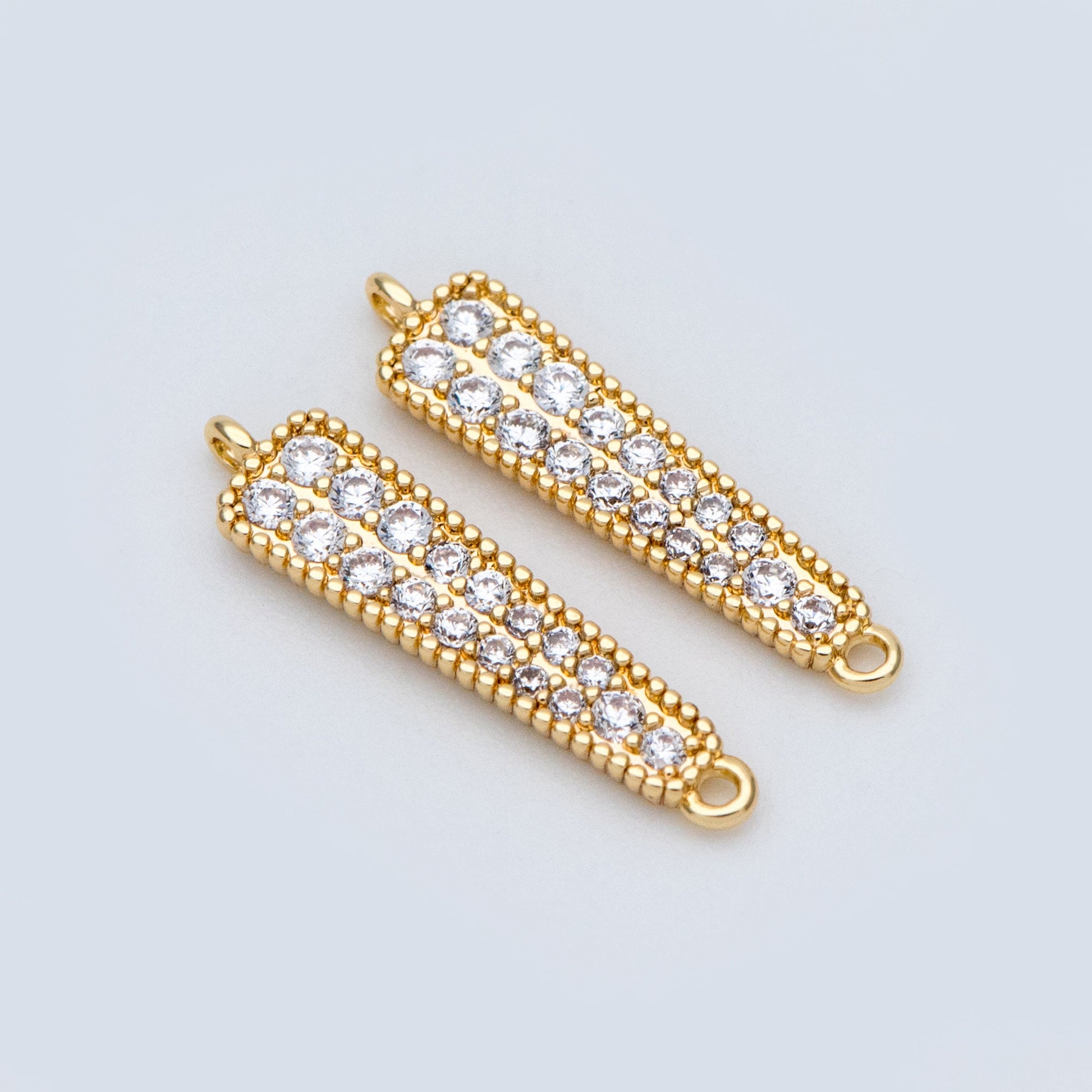4pcs CZ Micro Pave Bar Connectors 17mm, Real Gold plated Brass, Cubic Zirconia Stick Charm Pendants (GB-731)
