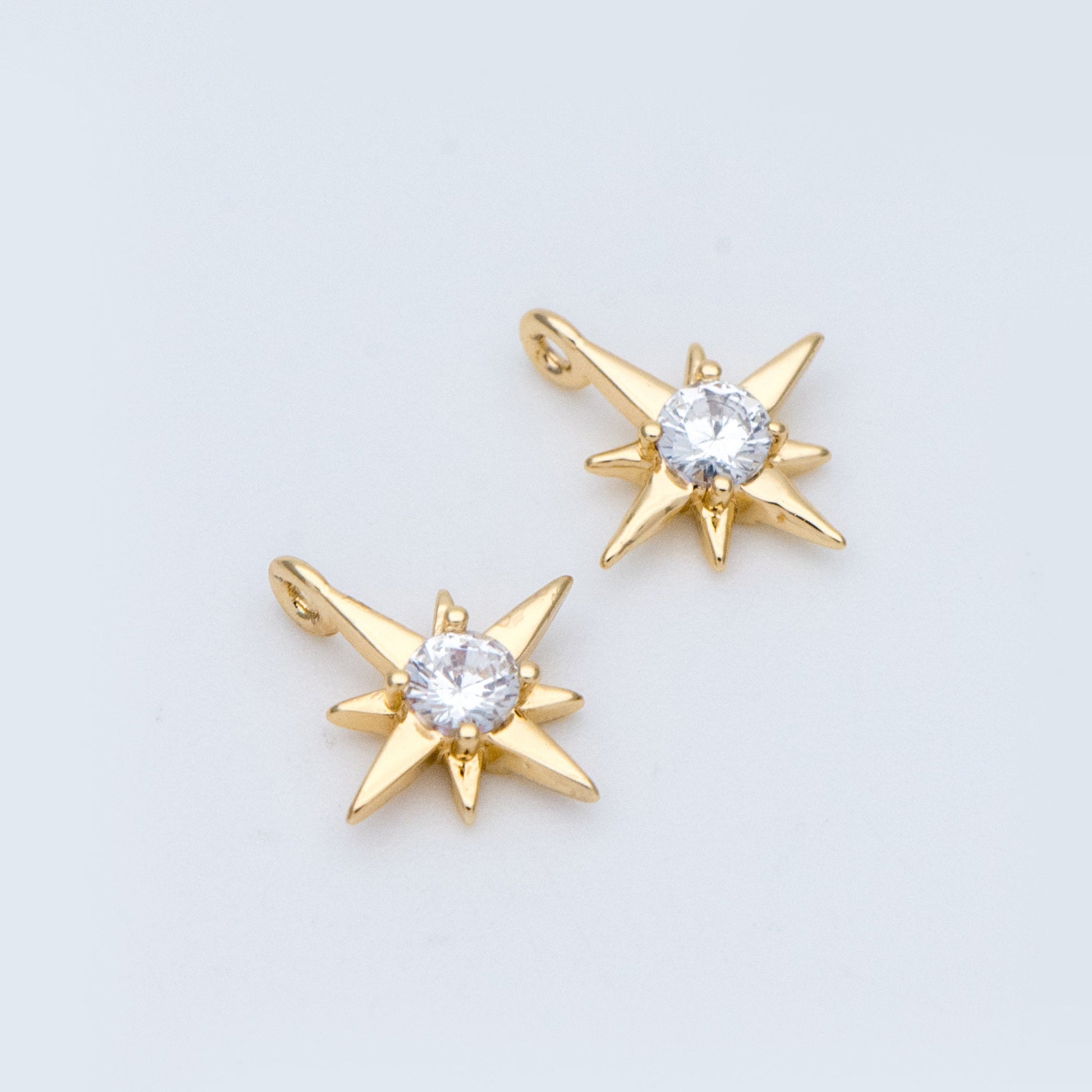 10pcs Gold/ Silver Tone North Star Charms 9x11mm, CZ Pave Tiny Star Pendants (GB-924-D)