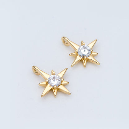 10pcs Gold/ Silver Tone North Star Charms 9x11mm, CZ Pave Tiny Star Pendants (GB-924-D)