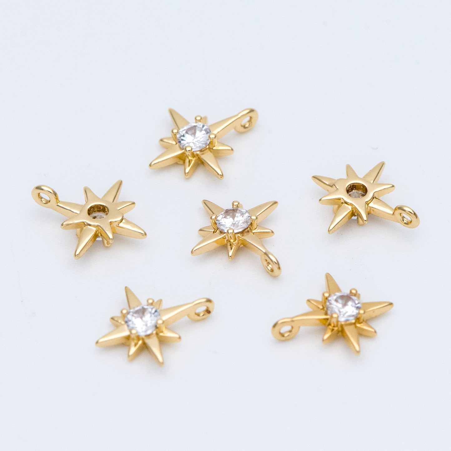 10pcs Gold/ Silver Tone North Star Charms 9x11mm, CZ Pave Tiny Star Pendants (GB-924-D)