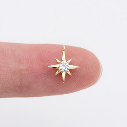 10pcs Gold/ Silver Tone North Star Charms 9x11mm, CZ Pave Tiny Star Pendants (GB-924-D)