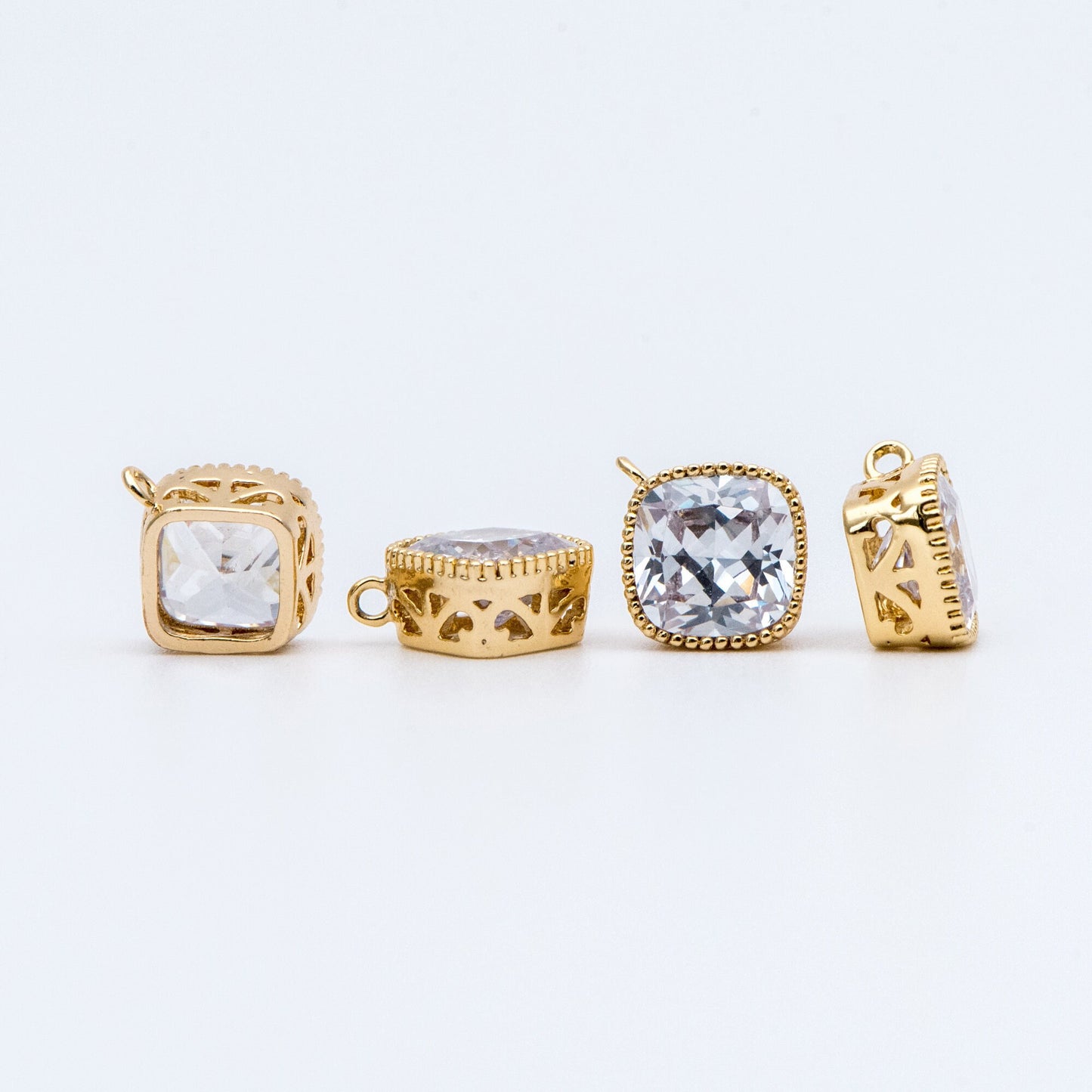 10pcs CZ Pave Square Pendants 11x8mm, Real Gold plated Brass, Rhombus Geometric Charms (GB-780)