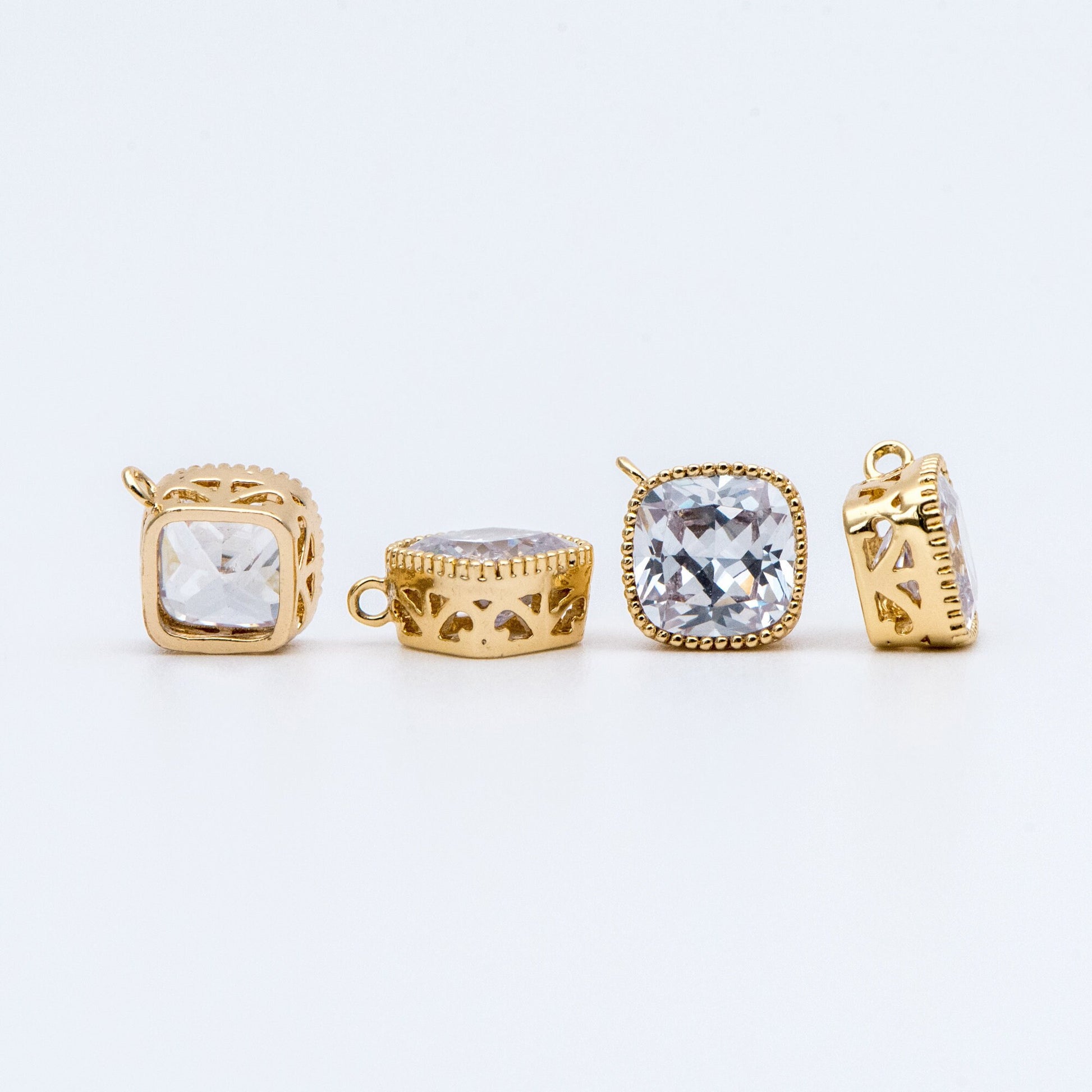 10pcs CZ Pave Square Pendants 11x8mm, Real Gold plated Brass, Rhombus Geometric Charms (GB-780)