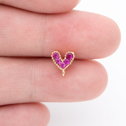 10pcs CZ Pave Gold Heart Ear Posts, 18K Gold plated Brass, Purple Heart Stud Earrings (GB-765)