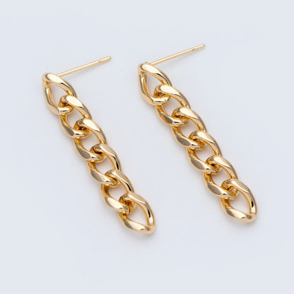10pcs Chain Link Earring Studs, 18K Gold plated Brass, Geometric Ear Post Findings Wholesale (GB-778)