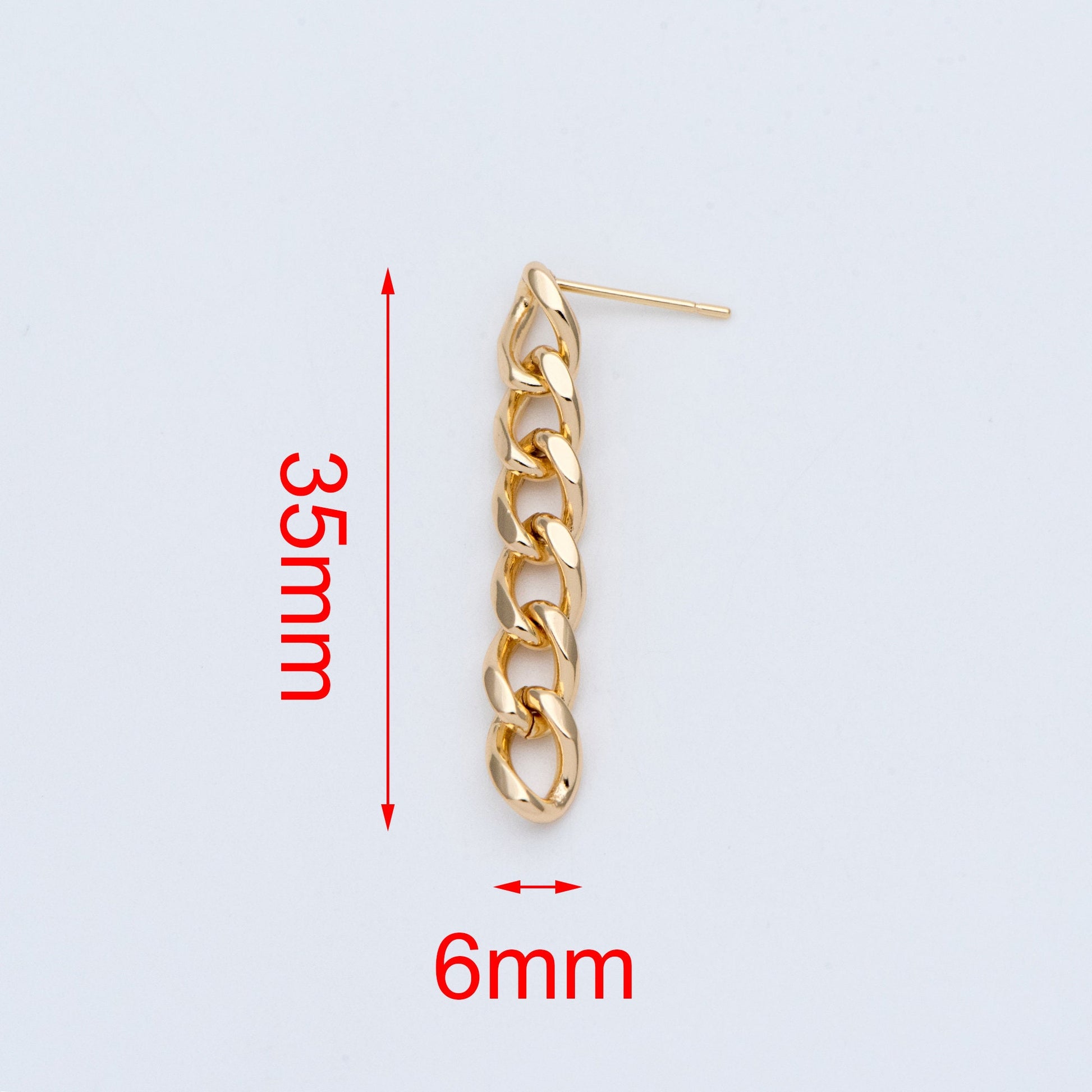 10pcs Chain Link Earring Studs, 18K Gold plated Brass, Geometric Ear Post Findings Wholesale (GB-778)