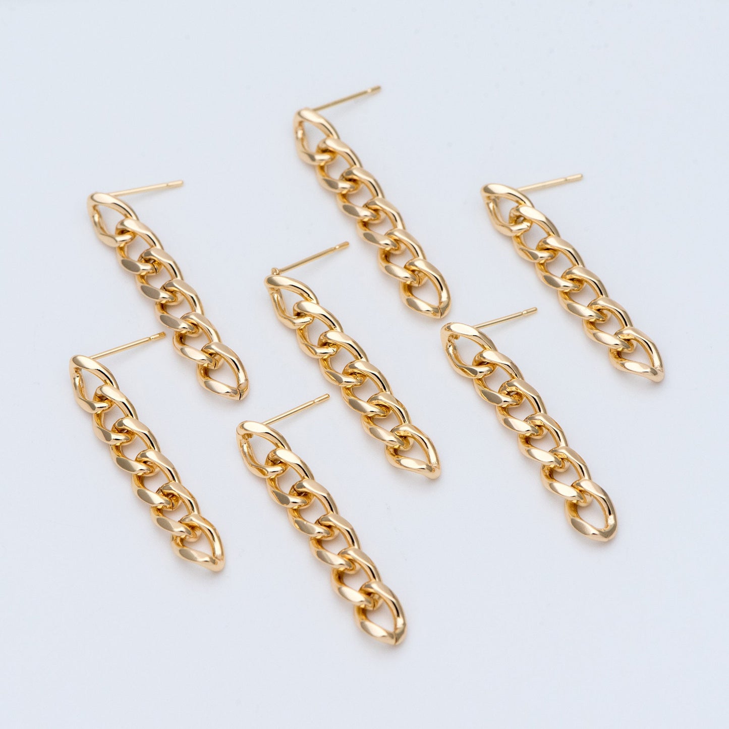 10pcs Chain Link Earring Studs, 18K Gold plated Brass, Geometric Ear Post Findings Wholesale (GB-778)
