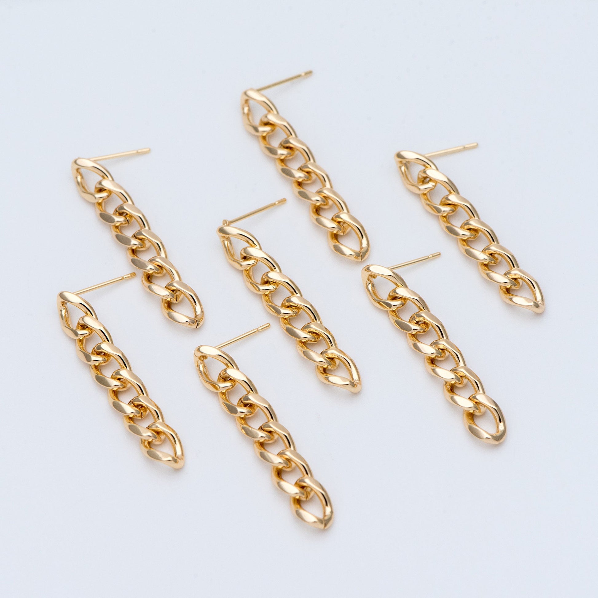 10pcs Chain Link Earring Studs, 18K Gold plated Brass, Geometric Ear Post Findings Wholesale (GB-778)