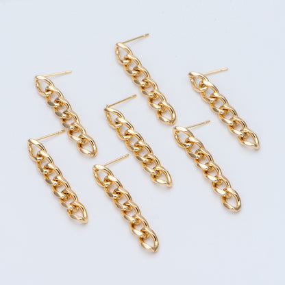 10pcs Chain Link Earring Studs, 18K Gold plated Brass, Geometric Ear Post Findings Wholesale (GB-778)