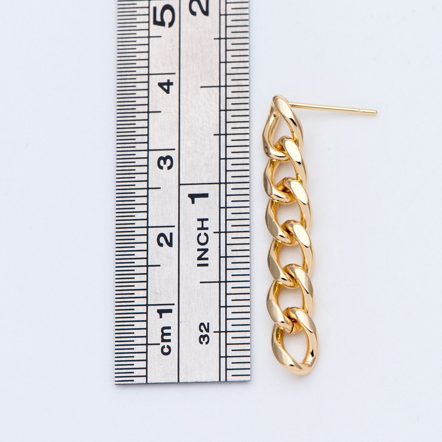 10pcs Chain Link Earring Studs, 18K Gold plated Brass, Geometric Ear Post Findings Wholesale (GB-778)