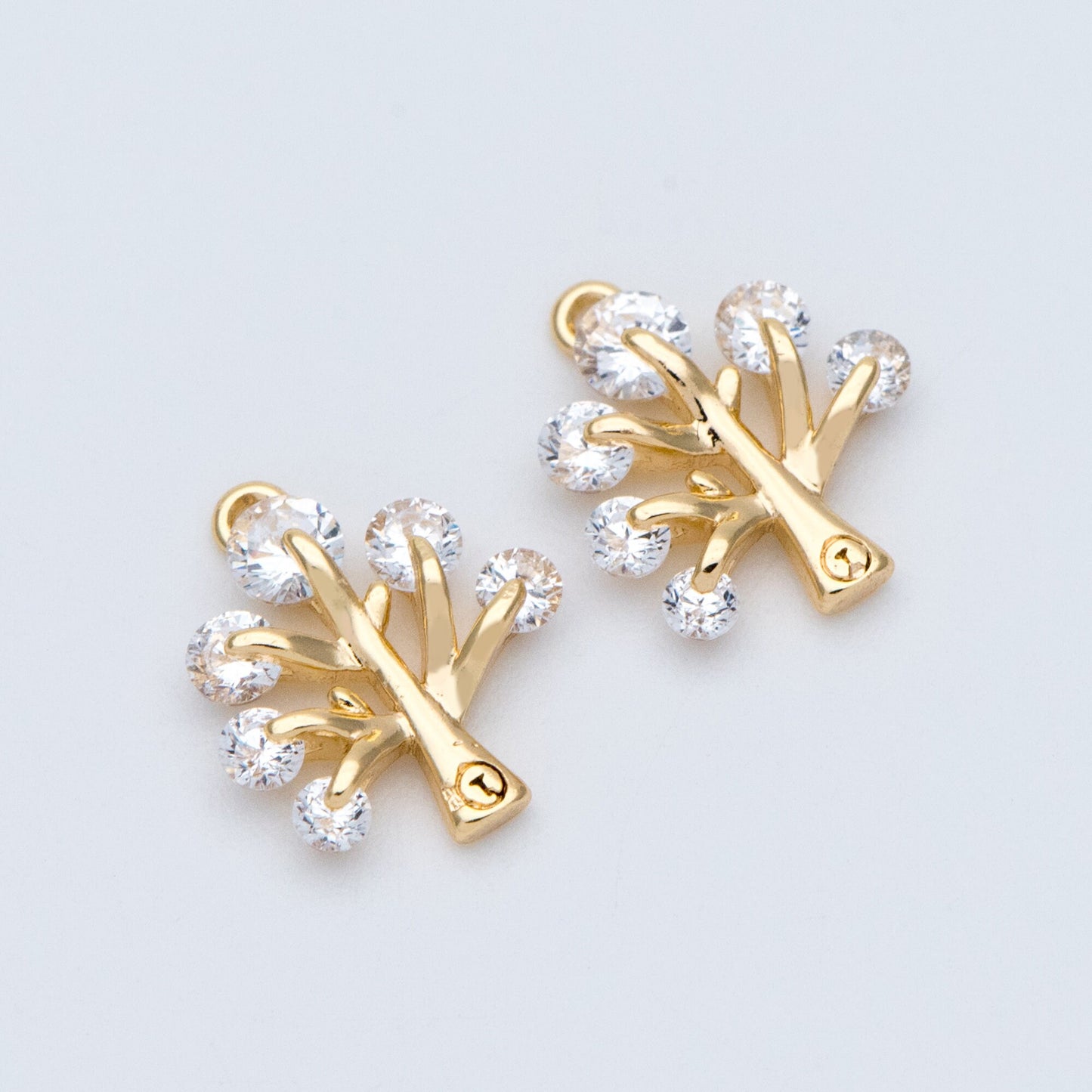 10pcs CZ pave Gold Tree Charms 12x10mm, 18K Gold plated Brass Plant Pendants (GB-771)