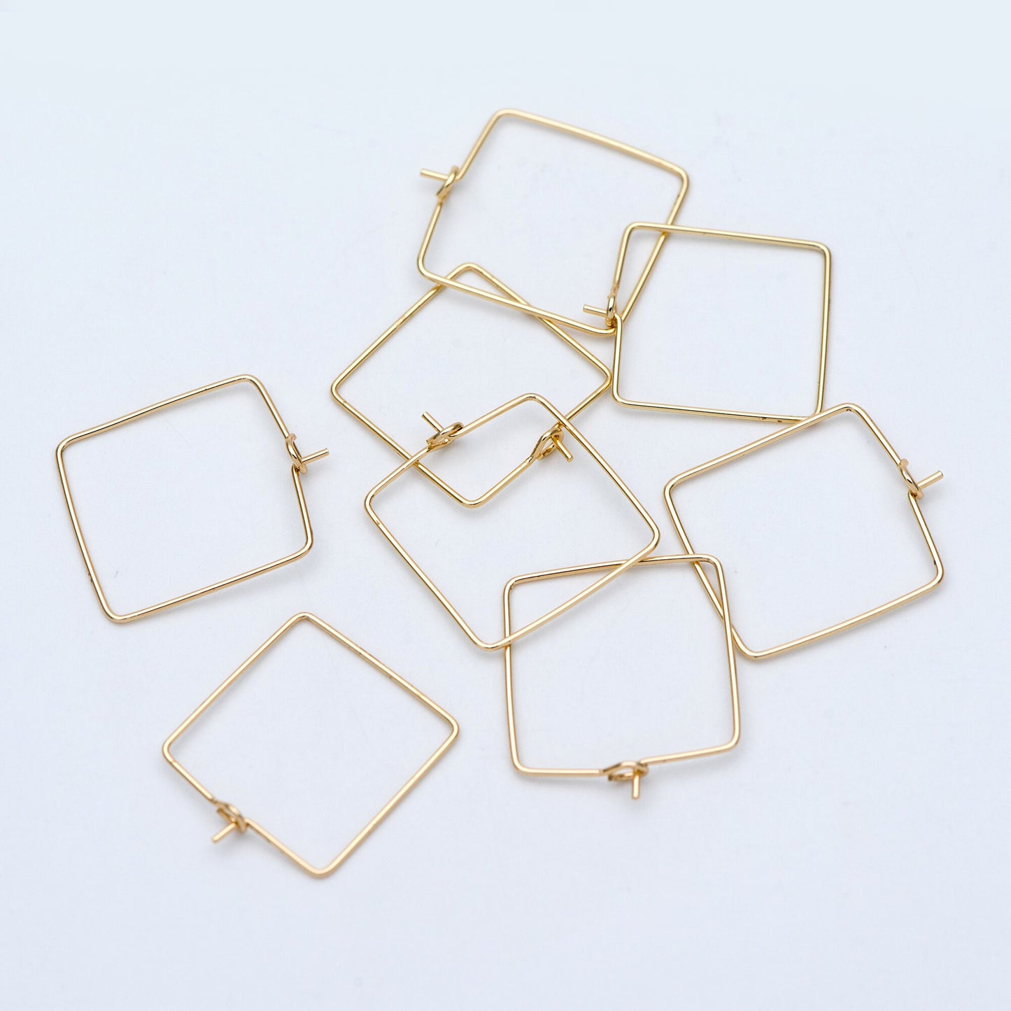 10pcs Gold/ Silver Tone Square Earring Hoops, 22mm Geometric Ear Wire Charm Pendants, Threader Earring Components (GB-702)