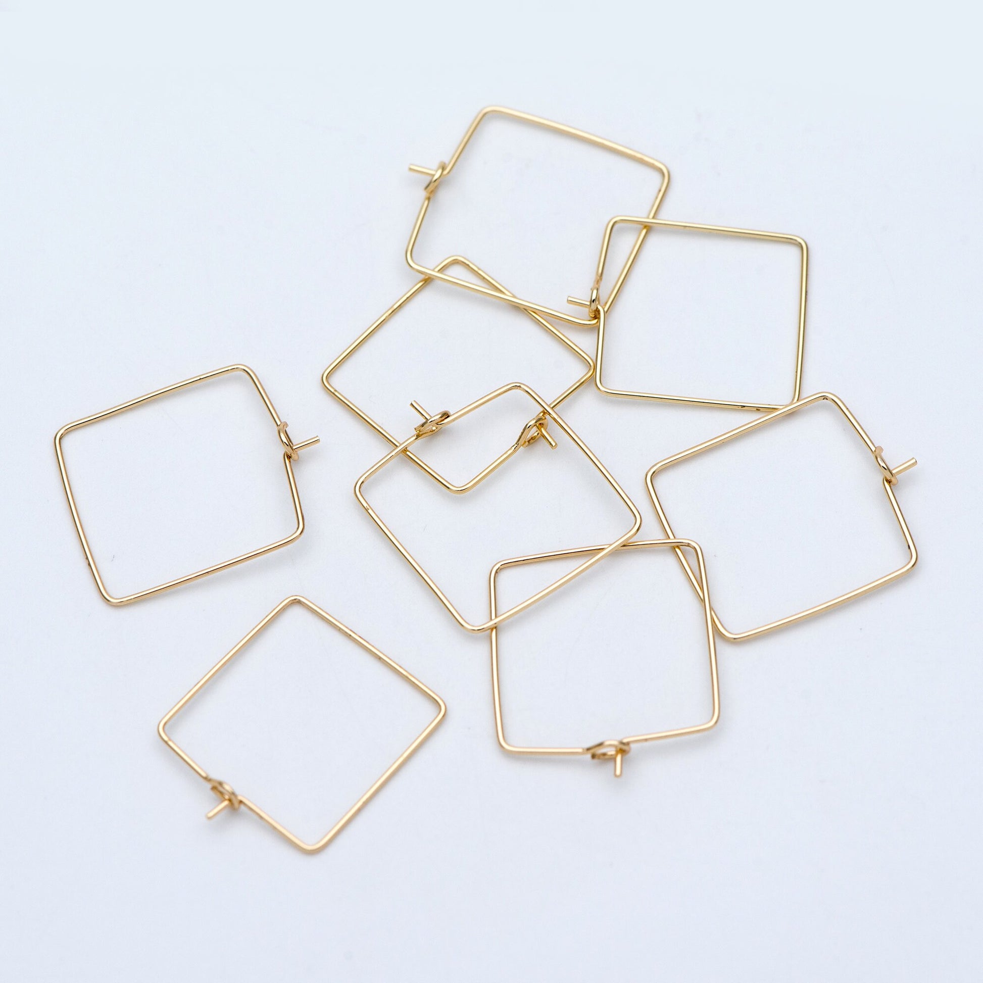 10pcs Gold/ Silver Tone Square Earring Hoops, 22mm Geometric Ear Wire Charm Pendants, Threader Earring Components (GB-702)