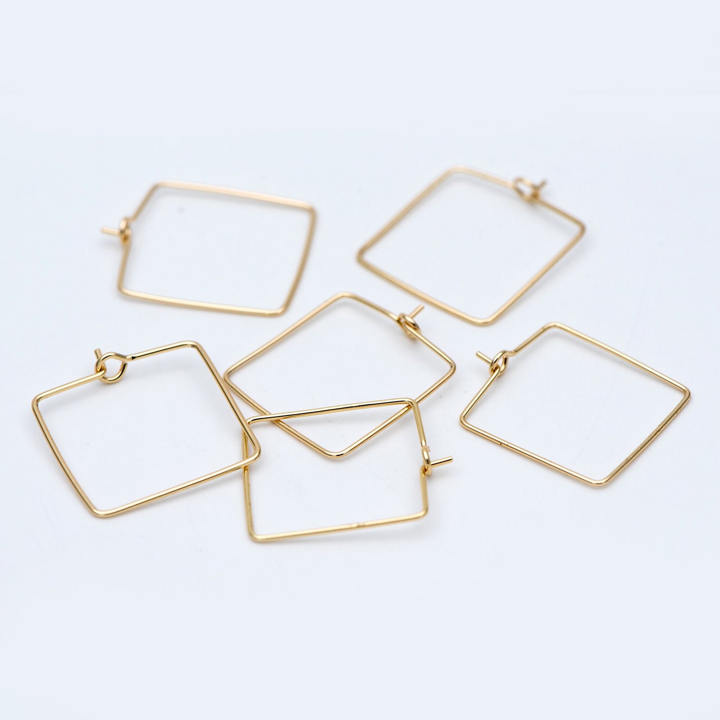 10pcs Gold/ Silver Tone Square Earring Hoops, 22mm Geometric Ear Wire Charm Pendants, Threader Earring Components (GB-702)
