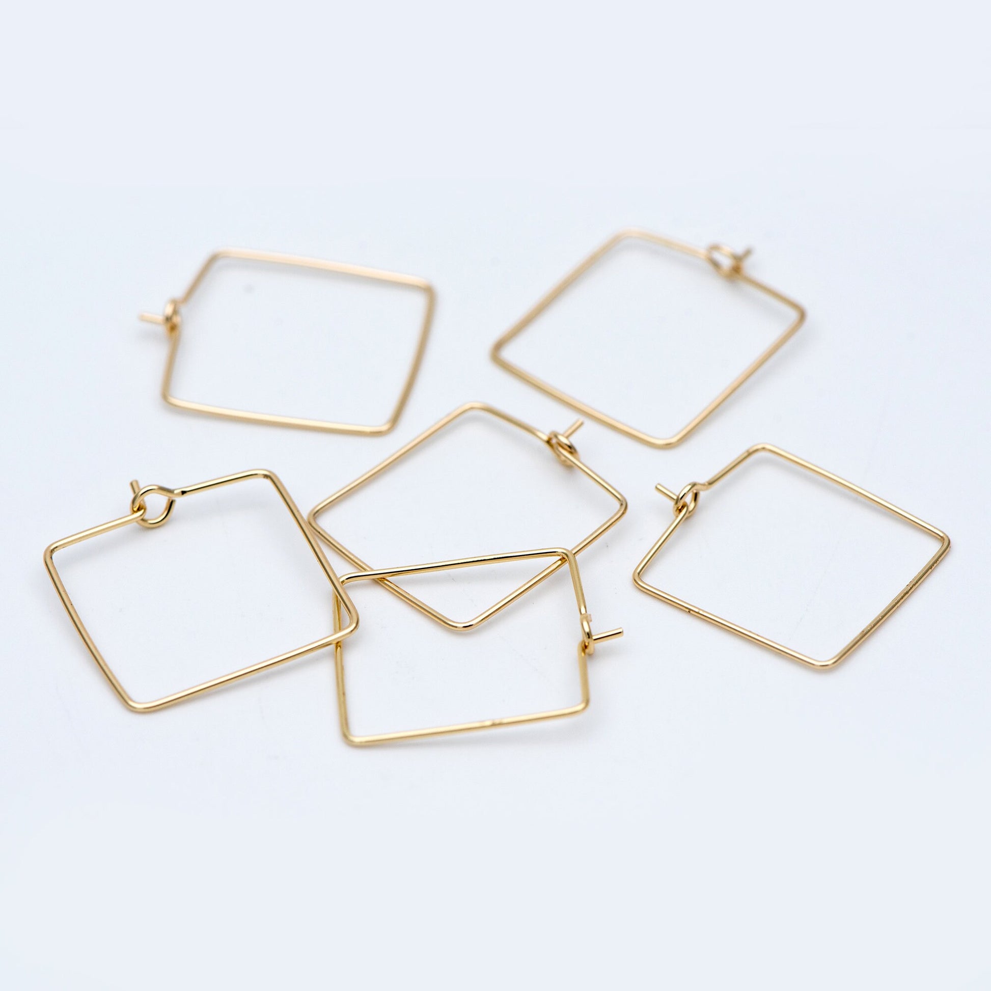 10pcs Gold/ Silver Tone Square Earring Hoops, 22mm Geometric Ear Wire Charm Pendants, Threader Earring Components (GB-702)