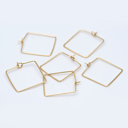 10pcs Gold/ Silver Tone Square Earring Hoops, 22mm Geometric Ear Wire Charm Pendants, Threader Earring Components (GB-702)