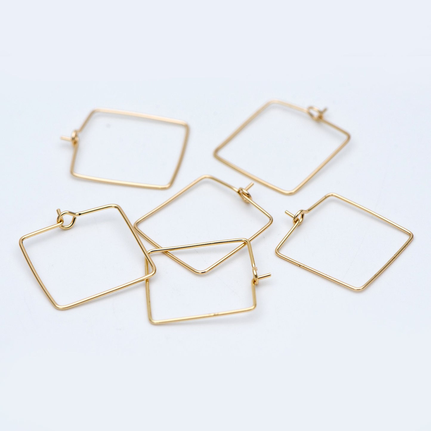 10pcs Gold/ Silver Tone Square Earring Hoops, 22mm Geometric Ear Wire Charm Pendants, Threader Earring Components (GB-702)