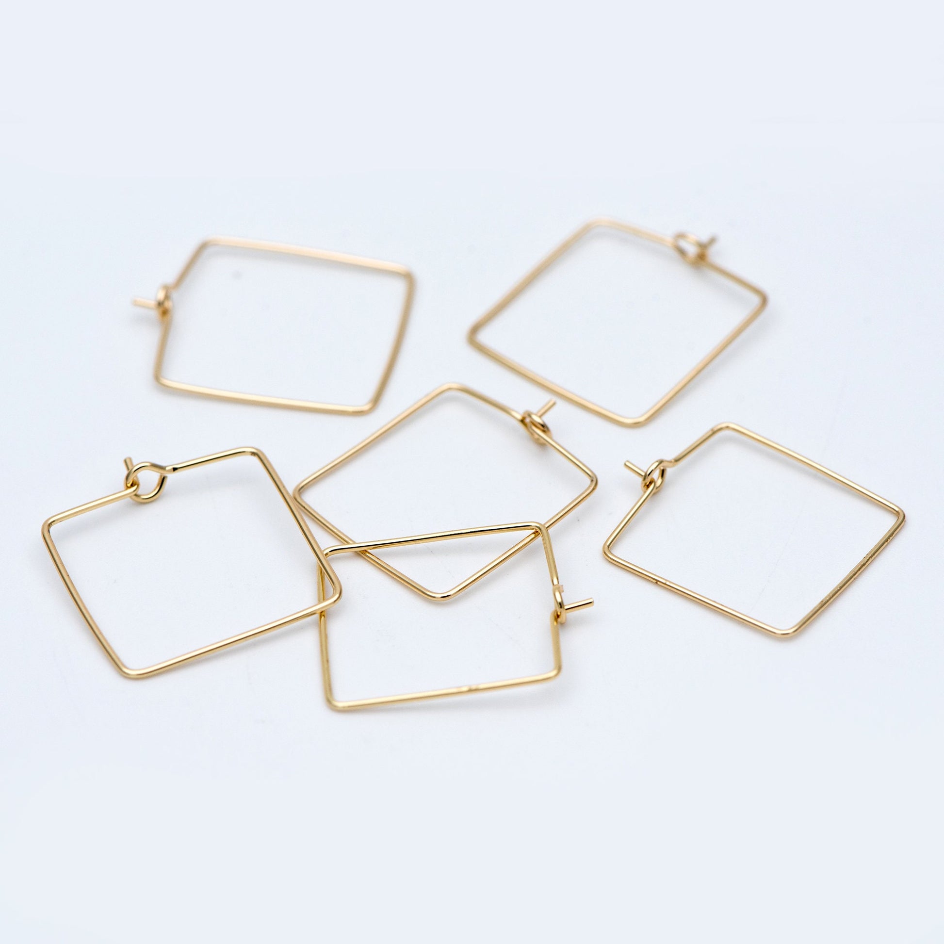 10pcs Gold/ Silver Tone Square Earring Hoops, 22mm Geometric Ear Wire Charm Pendants, Threader Earring Components (GB-702)