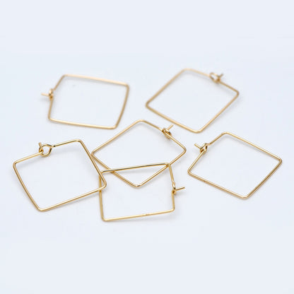 10pcs Gold/ Silver Tone Square Earring Hoops, 22mm Geometric Ear Wire Charm Pendants, Threader Earring Components (GB-702)