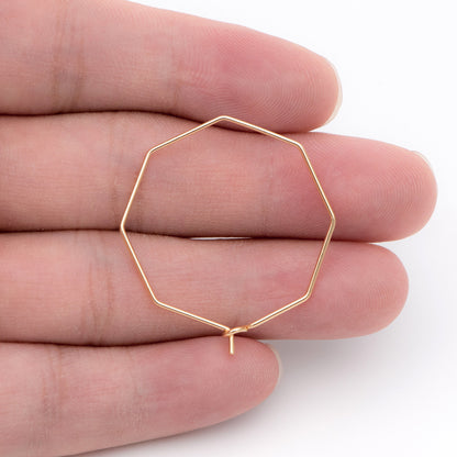 10pcs Gold/ Silver tone Octagon Hoop Earring 28mm, 18K Gold/ Rhodium plated Brass, Geometric Ear Wire Components (GB-703)