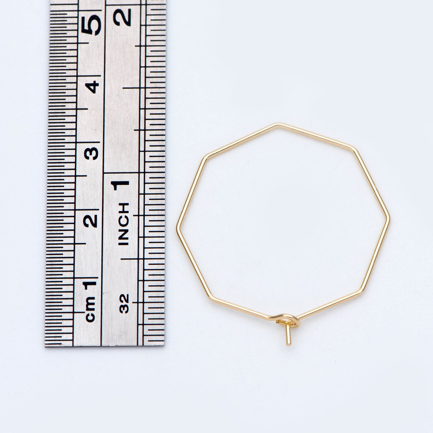 10pcs Gold/ Silver tone Octagon Hoop Earring 28mm, 18K Gold/ Rhodium plated Brass, Geometric Ear Wire Components (GB-703)