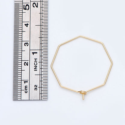 10pcs Gold/ Silver tone Octagon Hoop Earring 28mm, 18K Gold/ Rhodium plated Brass, Geometric Ear Wire Components (GB-698-D)