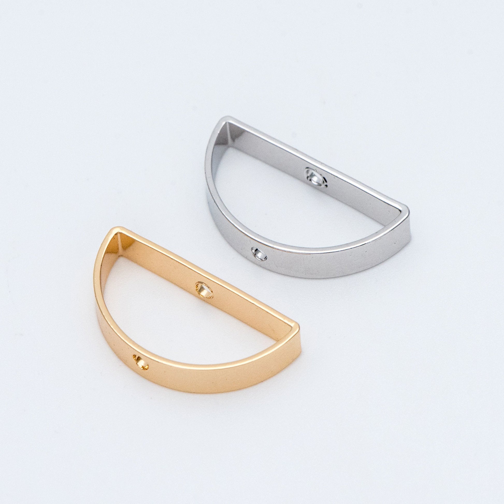 10pcs Gold/ Silver tone Semicircle Link Pendants 21x11mm, Gold/ Rhodium plated Brass, Geometric Half Moon Charms with 2 Holes (GB-791)