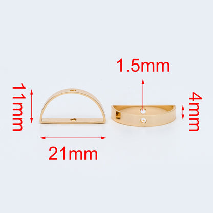 10pcs Gold/ Silver tone Semicircle Link Pendants 21x11mm, Gold/ Rhodium plated Brass, Geometric Half Moon Charms with 2 Holes (GB-791)