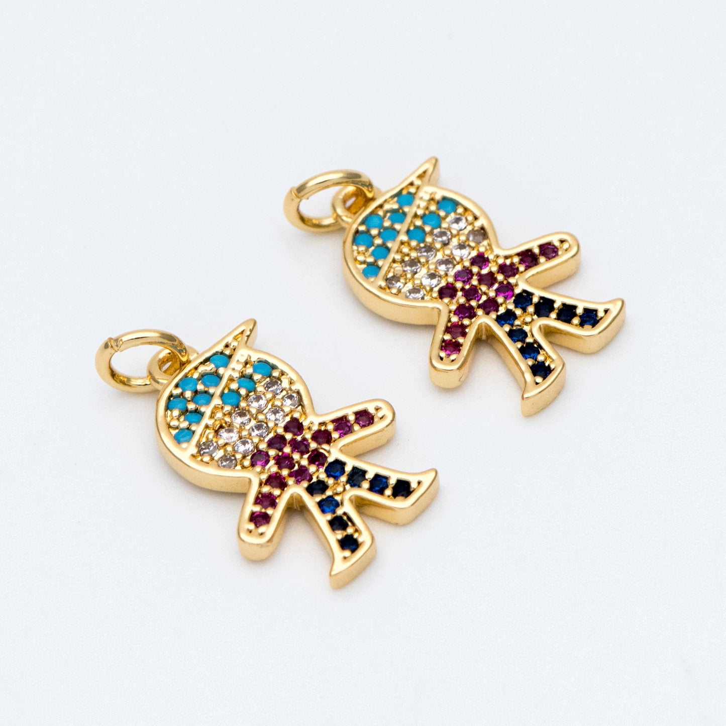 4pcs CZ pave Boy Charms 21mm, 18K Gold plated Brass Human Pendants (GB-792)