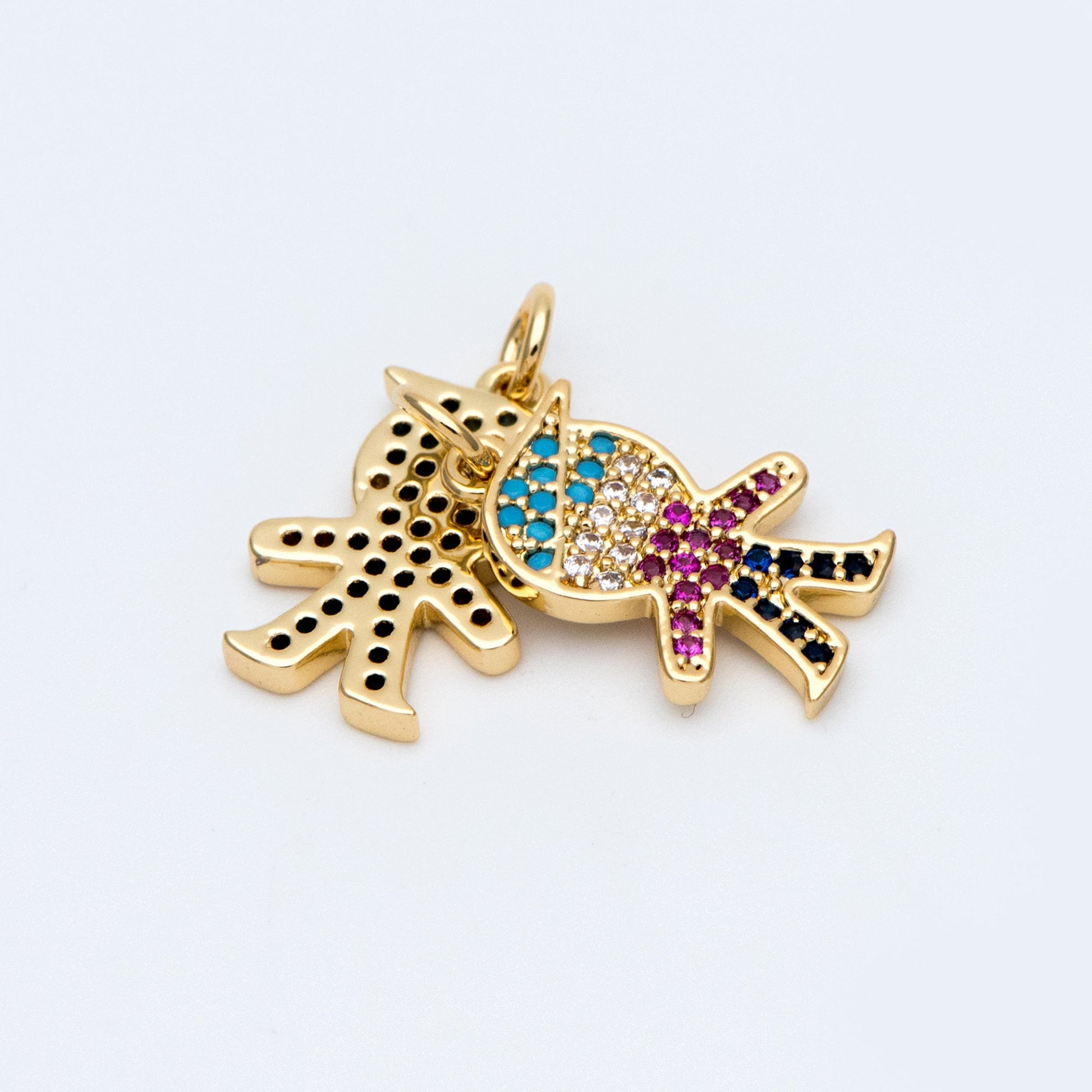 4pcs CZ pave Boy Charms 21mm, 18K Gold plated Brass Human Pendants (GB-792)