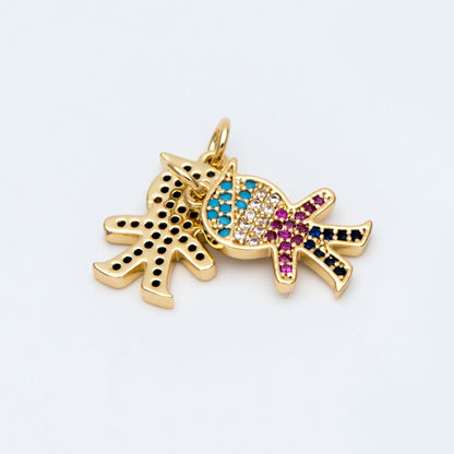4pcs CZ pave Boy Charms 21mm, 18K Gold plated Brass Human Pendants (GB-792)