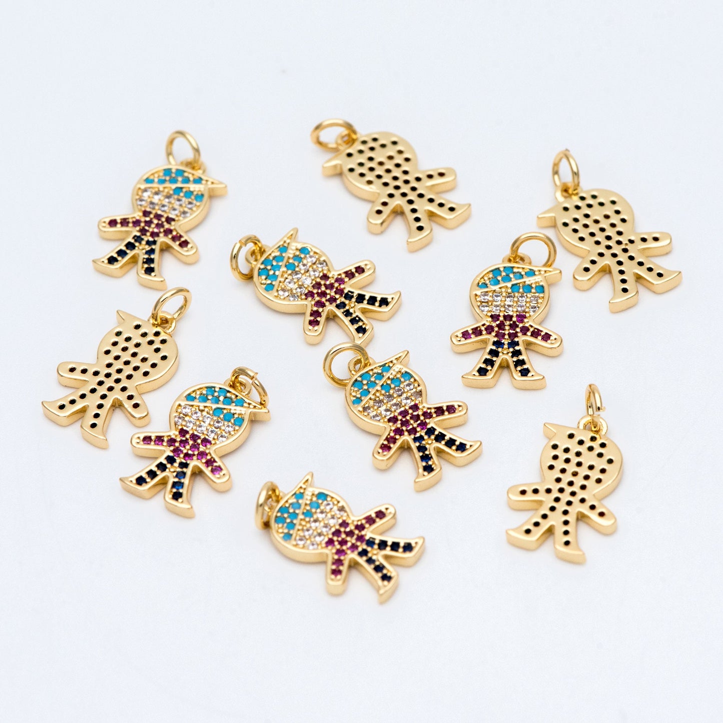 4pcs CZ pave Boy Charms 21mm, 18K Gold plated Brass Human Pendants (GB-792)