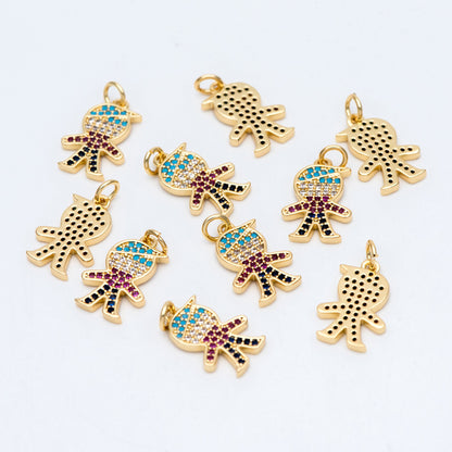 4pcs CZ pave Boy Charms 21mm, 18K Gold plated Brass Human Pendants (GB-792)