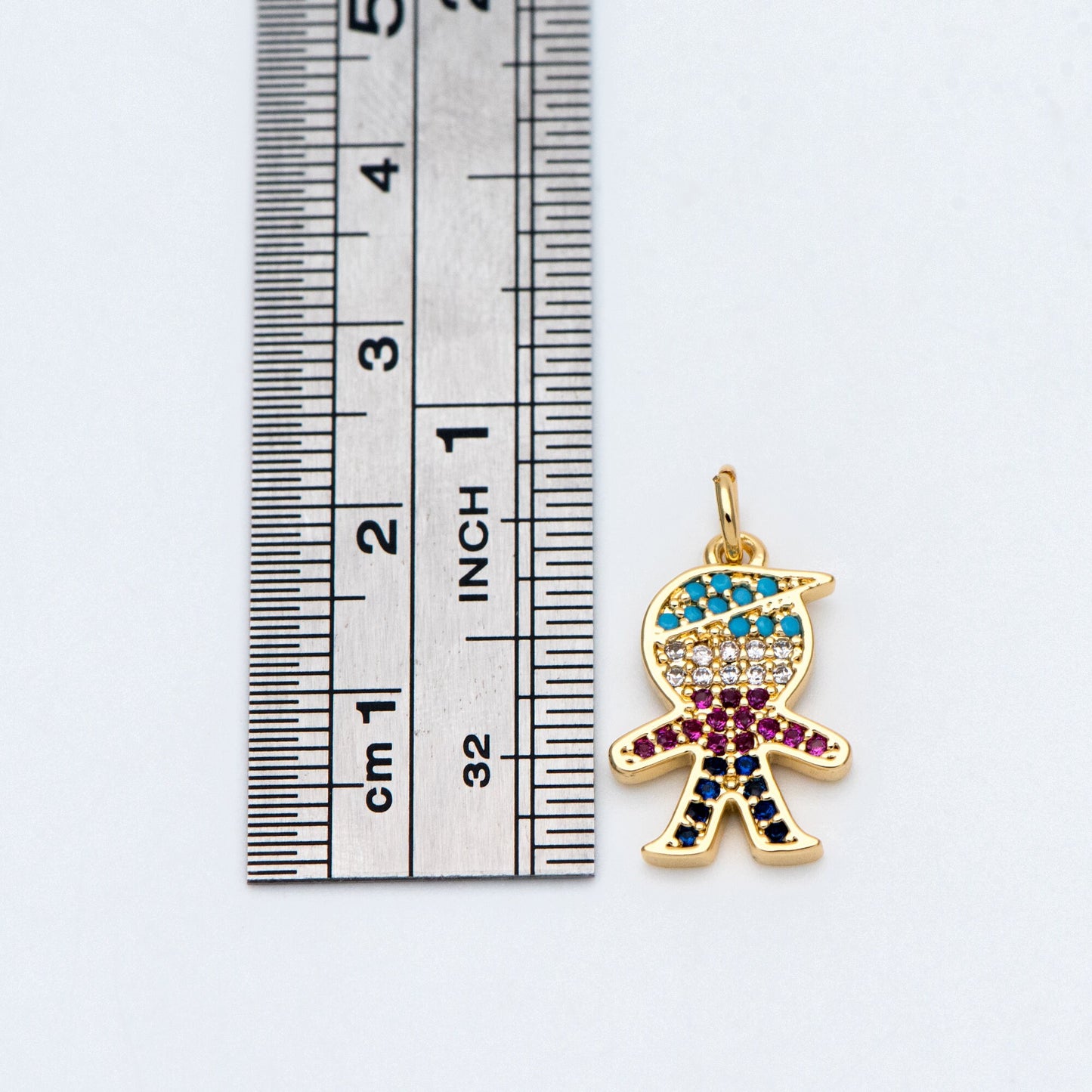 4pcs CZ pave Boy Charms 21mm, 18K Gold plated Brass Human Pendants (GB-792)
