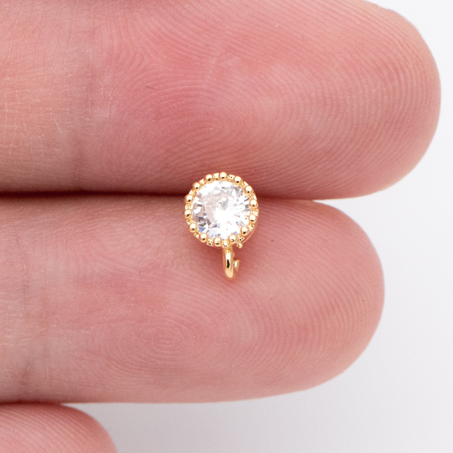 10pcs CZ Pave Gold/ Silver Ear Posts 5mm with Loops, 18K Gold/ Rhodium Plated Brass Stud Earrings (#GB-803)