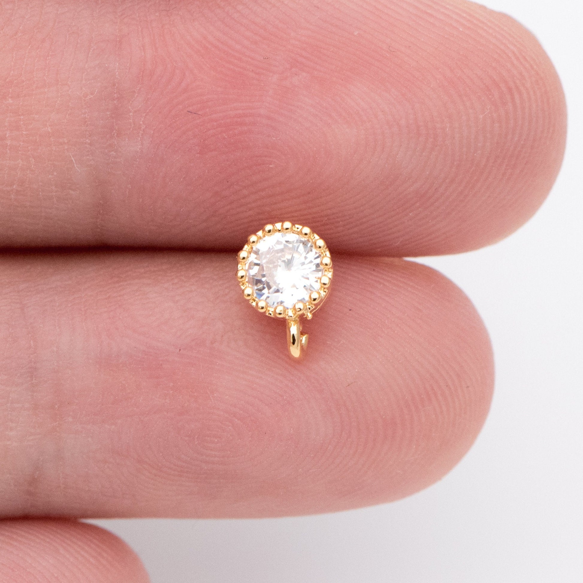 10pcs CZ Pave Gold/ Silver Ear Posts 5mm with Loops, 18K Gold/ Rhodium Plated Brass Stud Earrings (#GB-803)