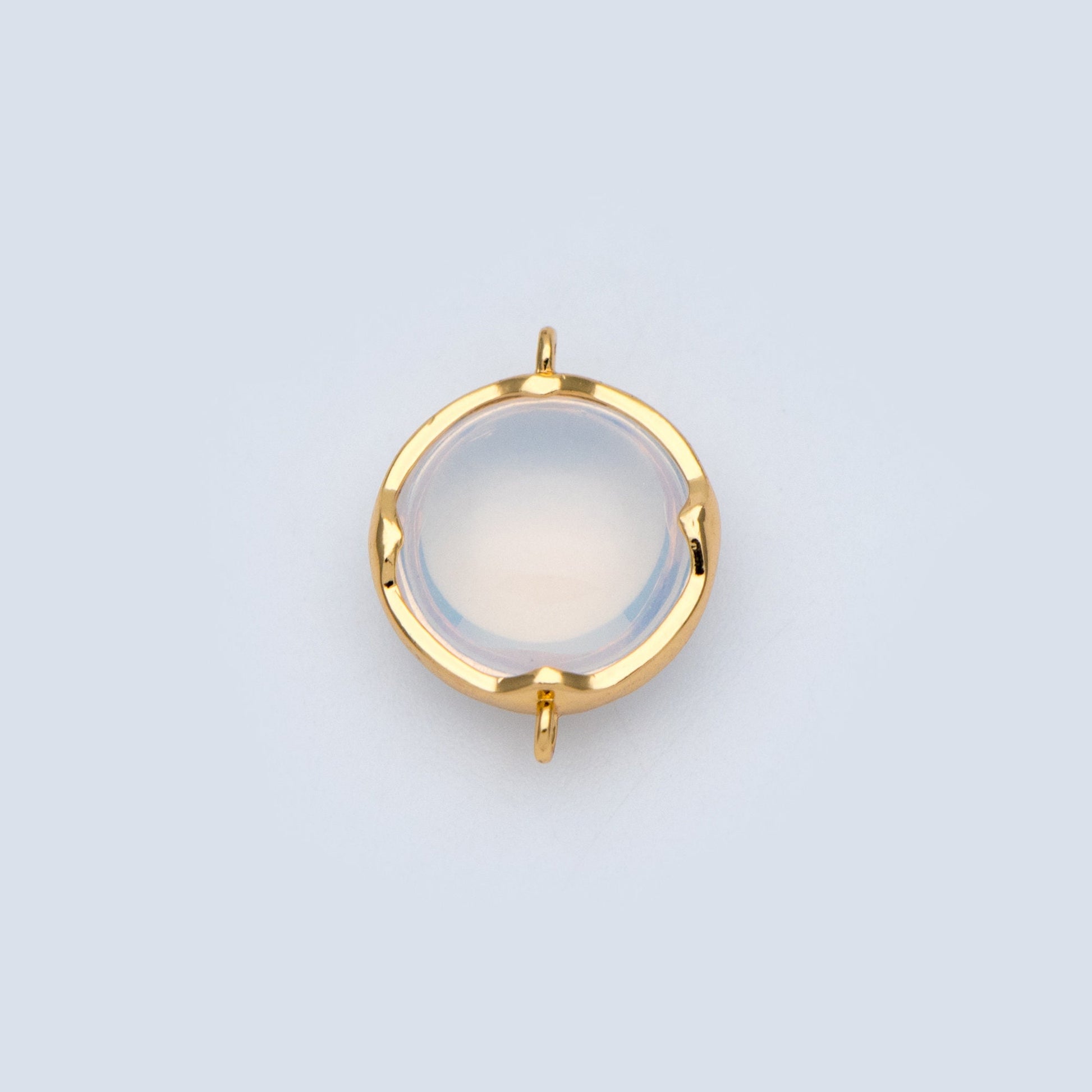10pcs Gold Framed Glass Connector 15x11mm, Round Coin Bezel Charm Pendants, Clear Mint Blue (GB-805)