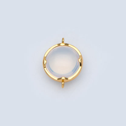 10pcs Gold Framed Glass Connector 15x11mm, Round Coin Bezel Charm Pendants, Clear Mint Blue (GB-805)