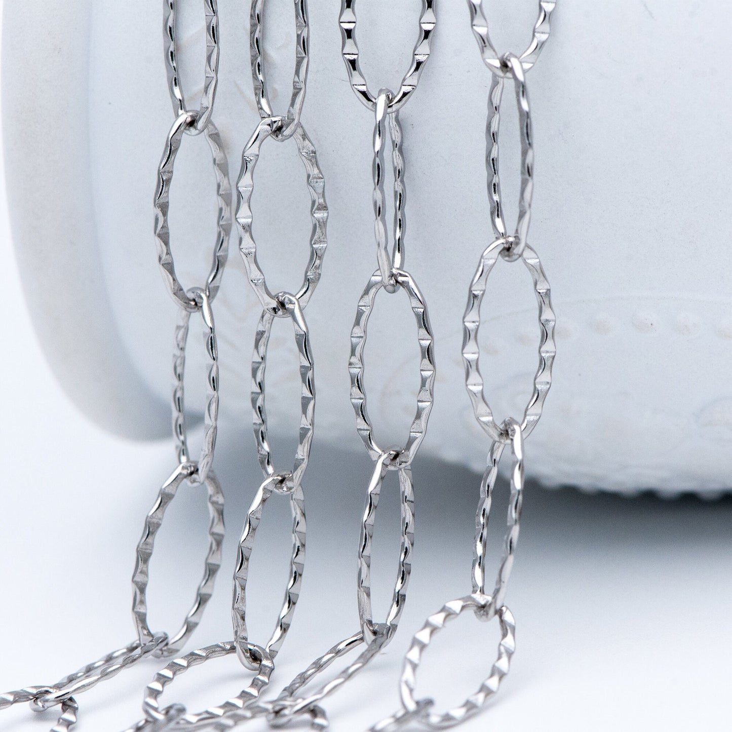Stainless Steel Long Oval Chains, Silver tone Link 15x7mm, Craft DIY Chain Findings Wholesale (#LK-300)/ 1 Meter=3.3 ft