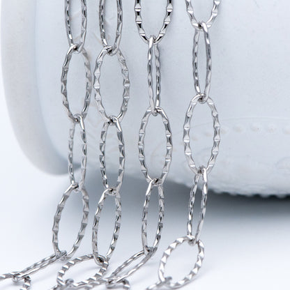 Stainless Steel Long Oval Chains, Silver tone Link 15x7mm, Craft DIY Chain Findings Wholesale (#LK-300)/ 1 Meter=3.3 ft