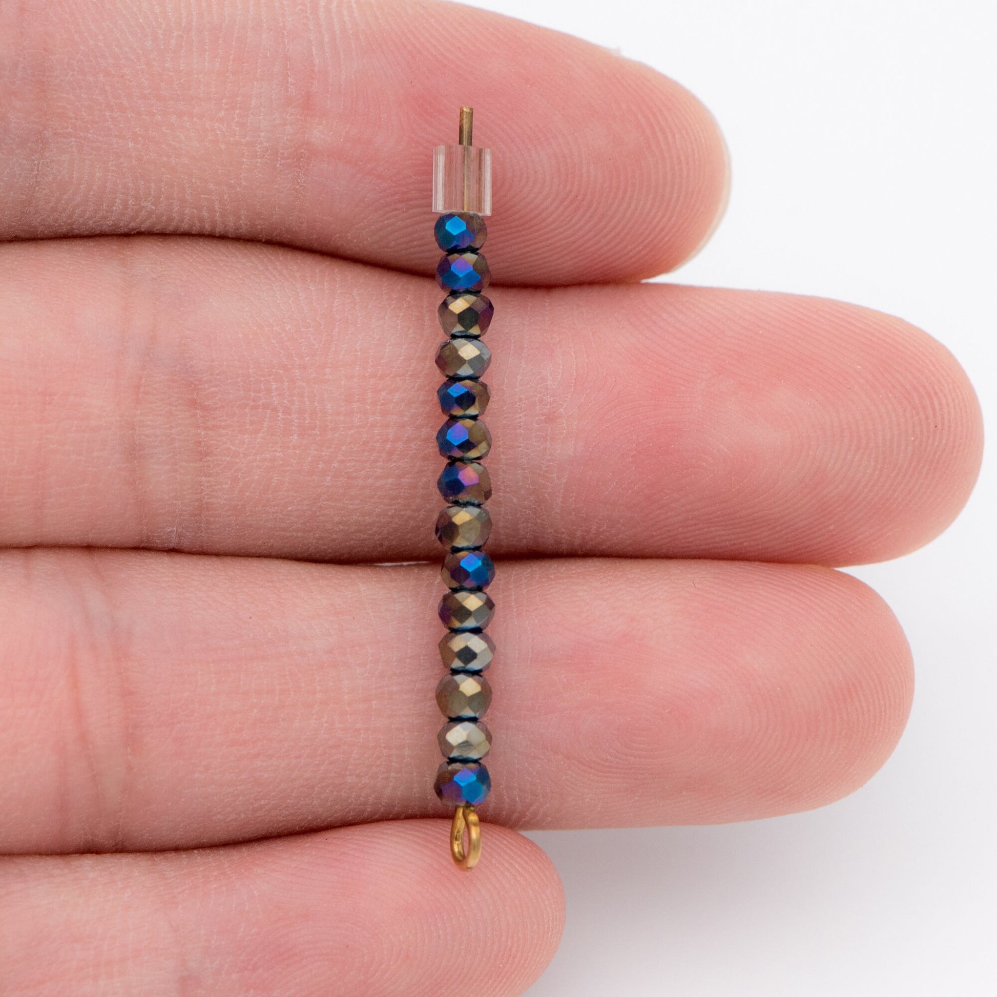 Crystal Glass Rondelle Faceted Tiny beads 3mm, Half Metal Blue (#BZ99-13) (A set of 190 beads)