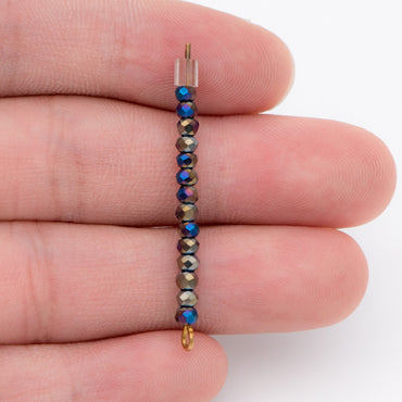 Crystal Glass Rondelle Faceted Tiny beads 3mm, Half Metal Blue (#BZ99-13) (A set of 190 beads)