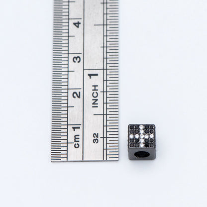 4pcs CZ Pave Black Cube Spacers 7mm, Gun Metal plated Brass, Large Hole Square Beads (GB-797-3)