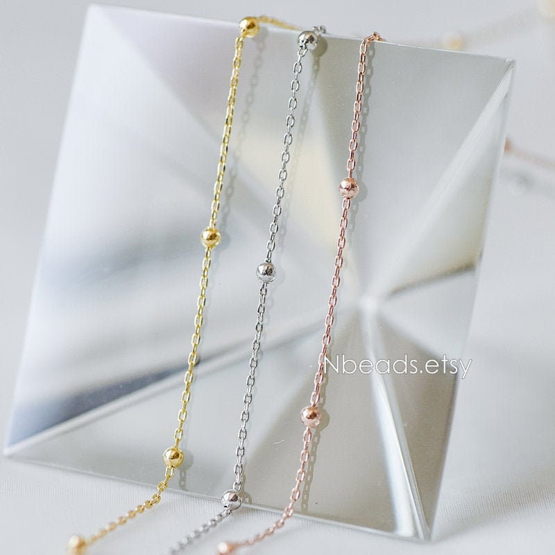 Gold/ Silver/ Rose Gold Satellite Chains, 1.1mm Chain with 2.5mm Round Beads, Color Not Easily Tarnish (#LK-170)/ 1 Meter=3.3 ft