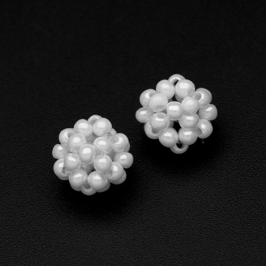 10pcs Japan Miyuki Seed Glass Beadd Cluster 8mm, White Beaded Ball Charm Pendants (RM-44)