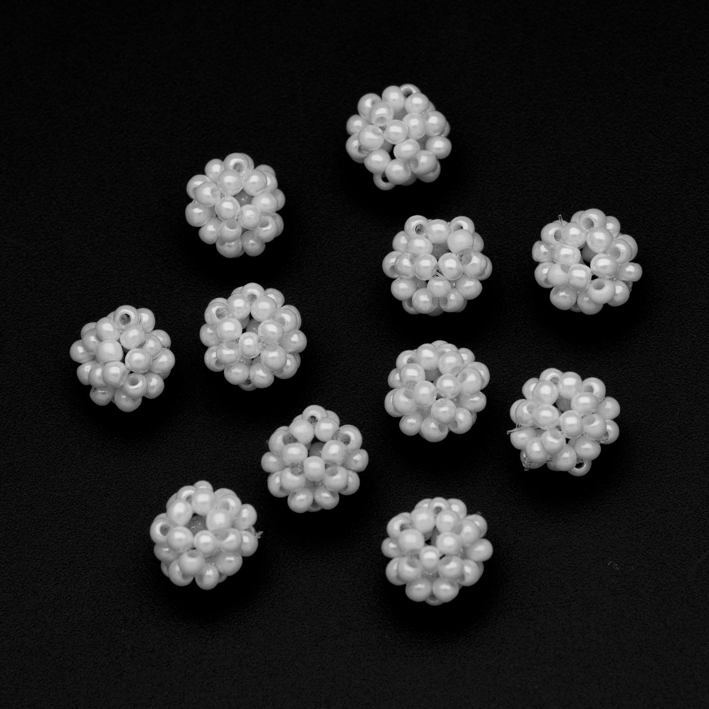 10pcs Japan Miyuki Seed Glass Beadd Cluster 8mm, White Beaded Ball Charm Pendants (RM-44)
