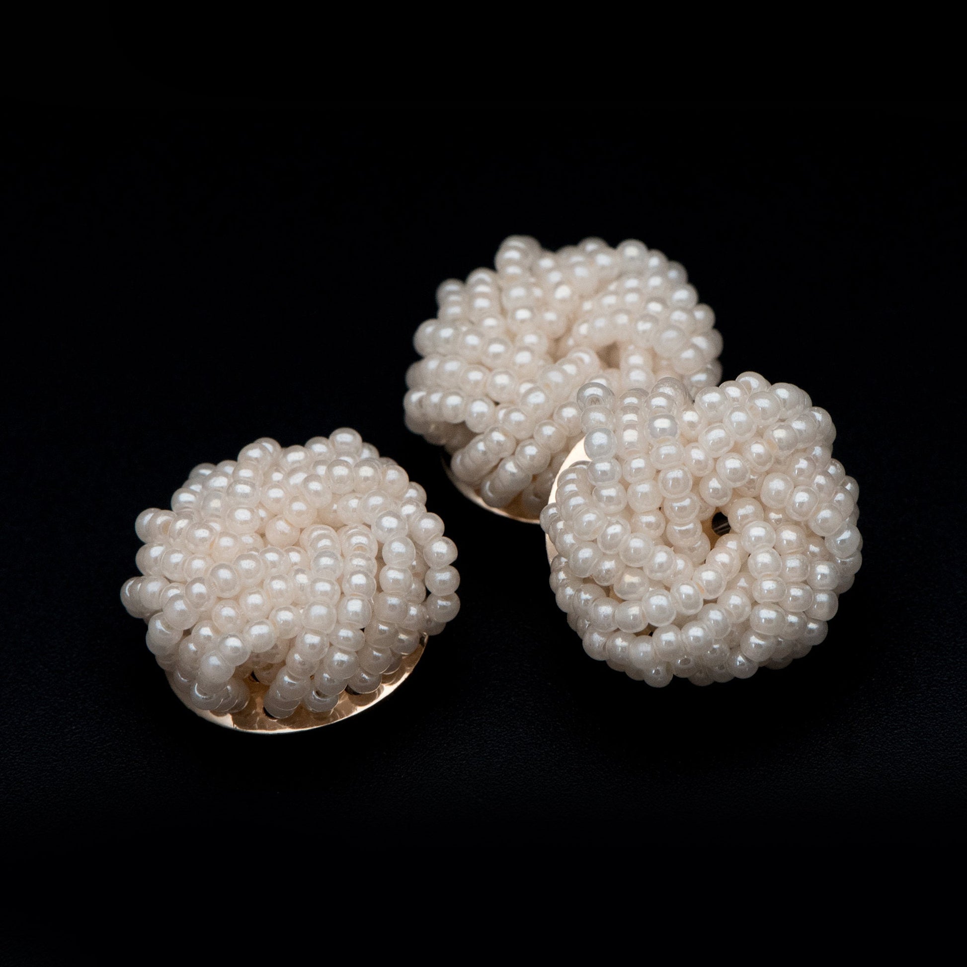 4pcs Glass Seed Beads Cluster 19x9mm, Handmade Beaded Flower Cabochons, Faux Pearl（FB-053)